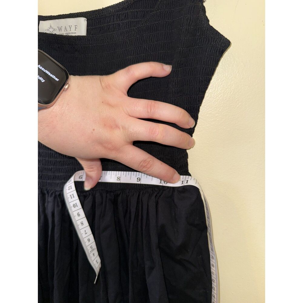 Wayf Smocked Bodice Square Neck Midi Dress Black Pockets Size S - Picture 10 of 12